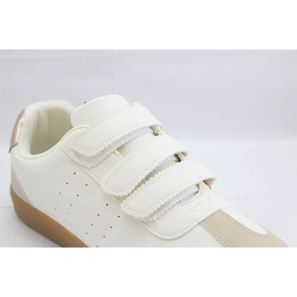 Dolce Vita White Tan Rose Gold Sneakers Size 8.5 Womens Quick Hook & Loop NEW